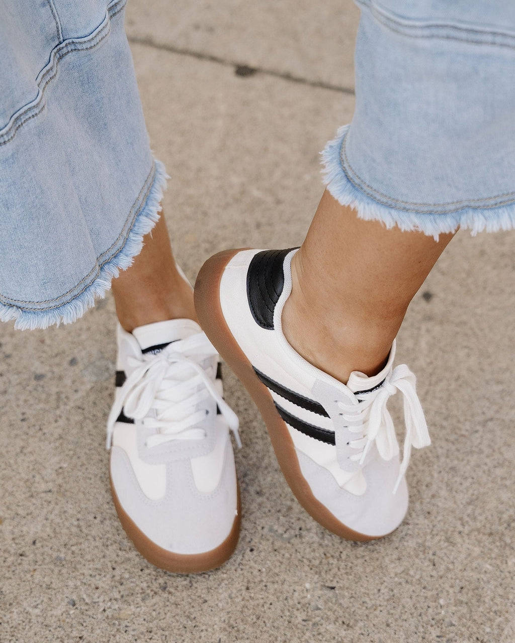 Leah Striped Lace Up Flat Sneakers