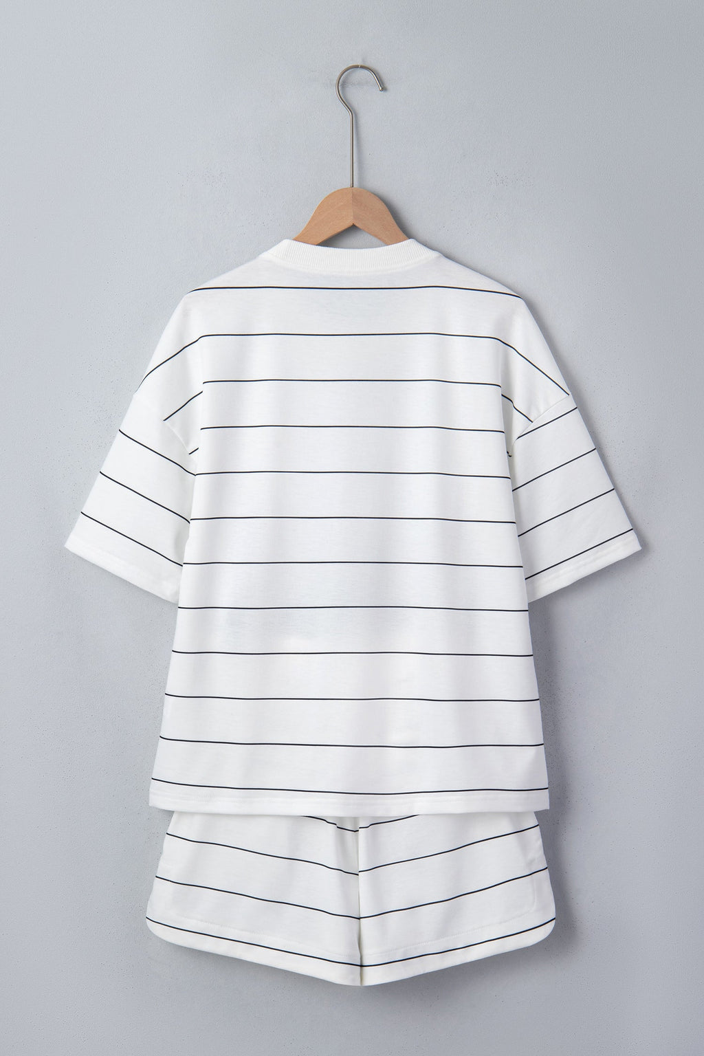 White Stripe Half Sleeve Tee Drawstring Shorts 2pcs Set
