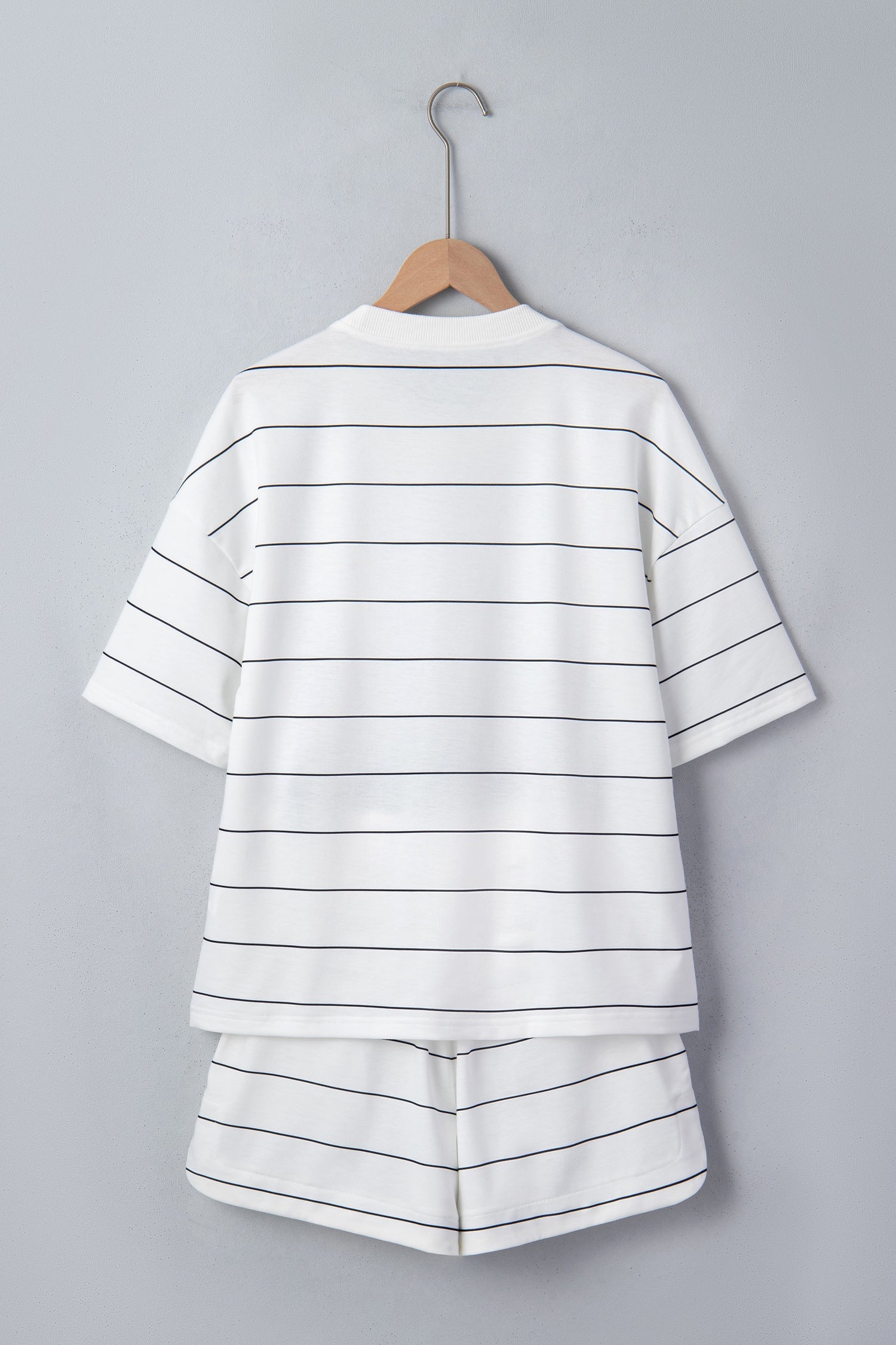 White Stripe Half Sleeve Tee Drawstring Shorts 2pcs Set