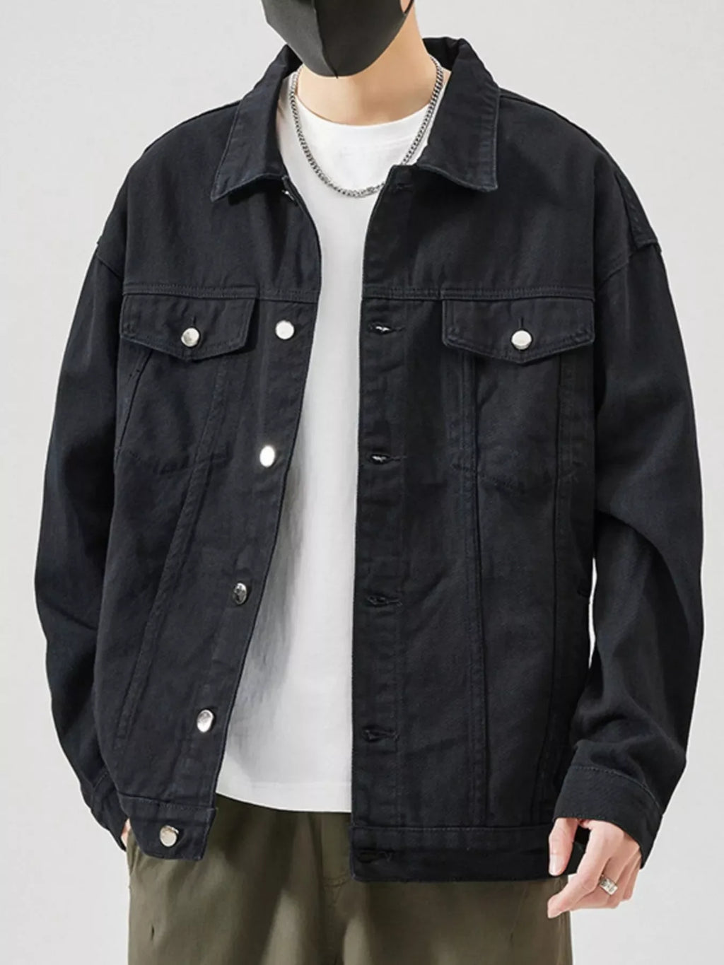 Men's Plus Size Button Up Long Sleeve Denim Jacket