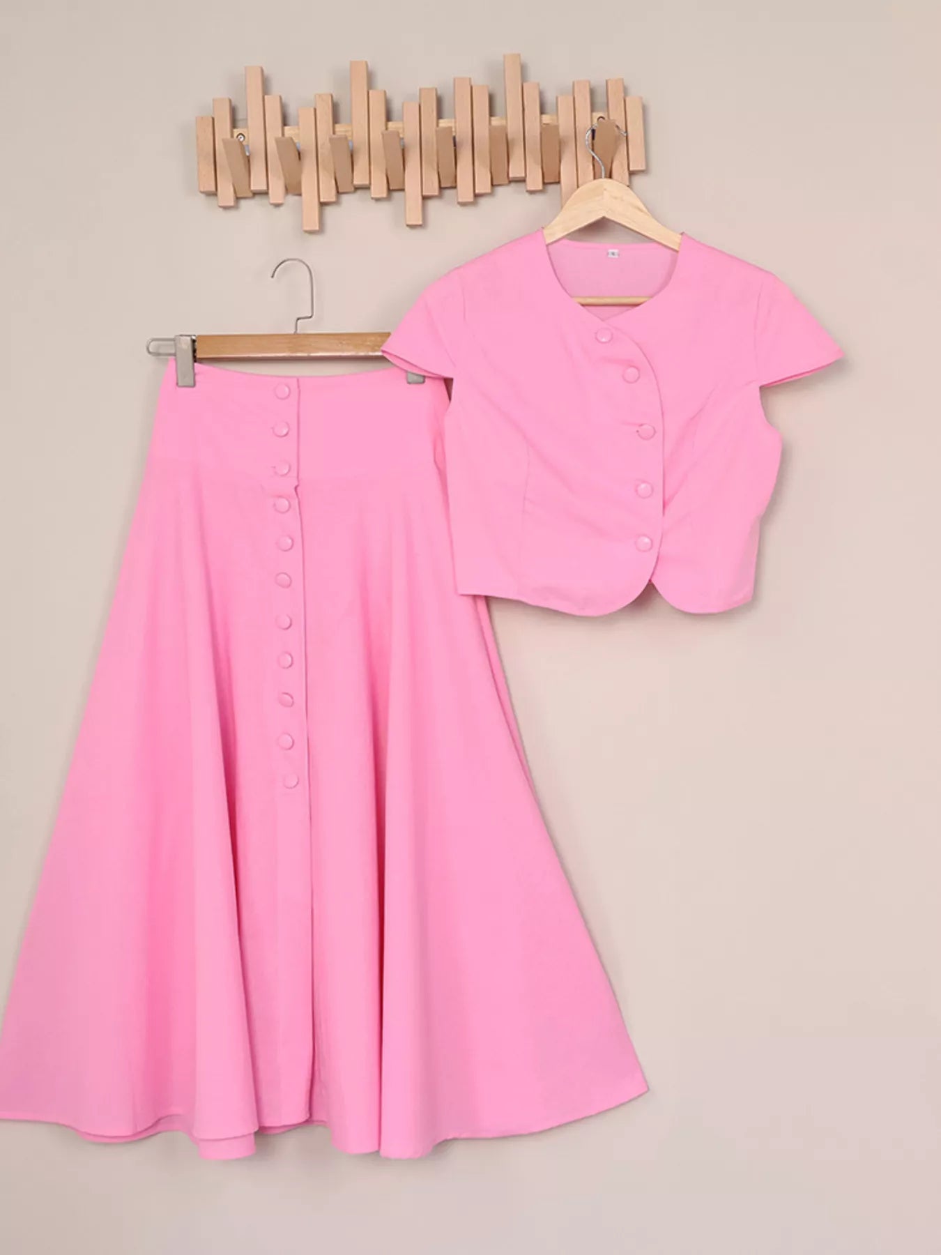 Cap Sleeve Button-Down Crop Top and Midi Skirt Set