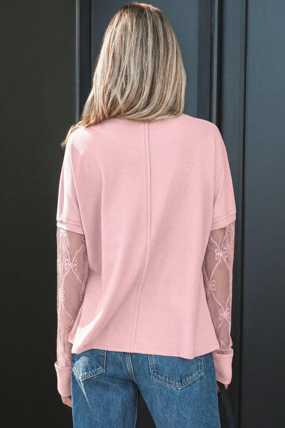 Bow Mesh Patchwork Long Sleeve Tee