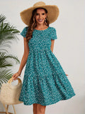 All Over Print Crew Neck Short Sleeve Casual Women's Dress