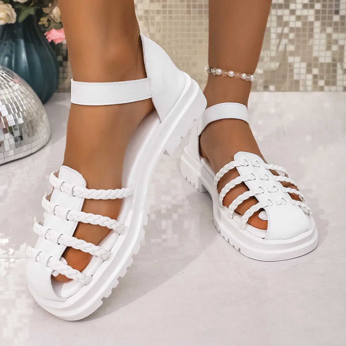 Braided Ankle Strap Sandals
