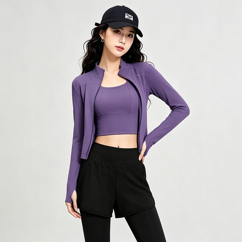 Long, Stand-collar Yoga Jacket For Womenideal For Pilates Outdoor Workouts And Running