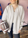 Solid Color Zip Front Jacket Style Sweatshirt