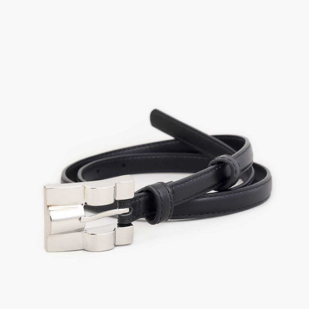 Skinny Leather Belt with Silver Buckle