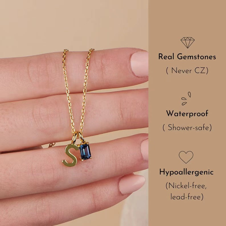Rectangular December Birth Stone Pendant Necklace