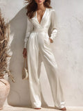 Satin Long Sleeve Wide Leg Jumpsuit