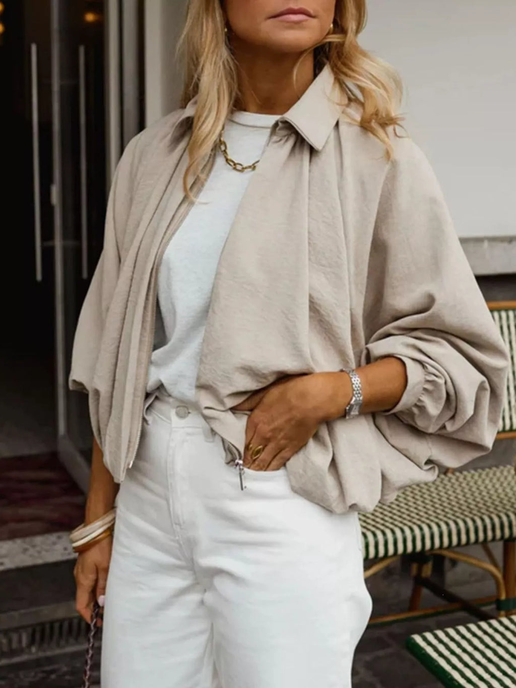 Zip Up Long Sleeve Bomber Jacket