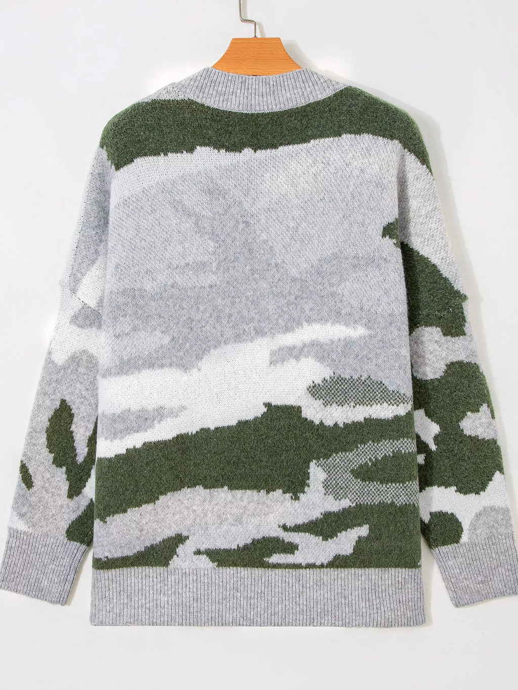 Camouflage Drop Shoulder V Neck Button Front Cardigan