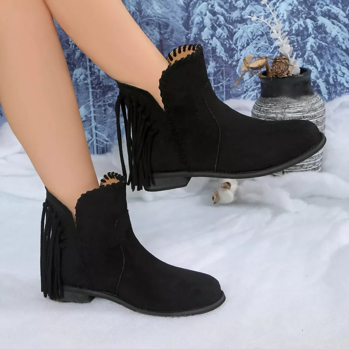 Fringe Point Toe Ankle Boots