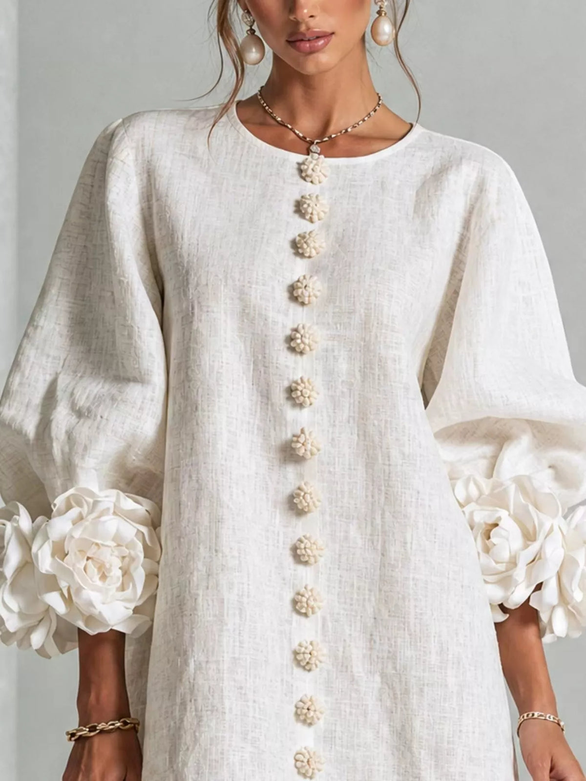 3D Floral 3/4 Sleeve Mini Dress