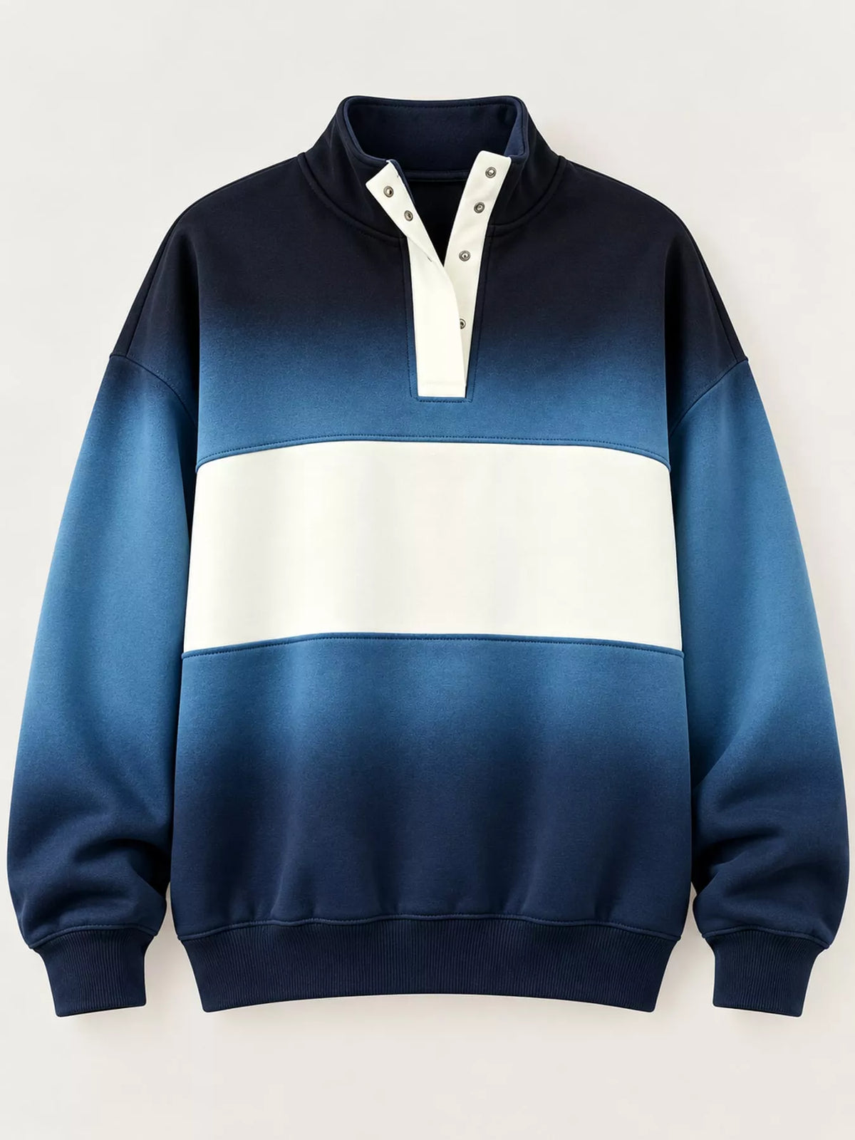 Full Size Color Block Snap-Button Sweatshirt Plus Size