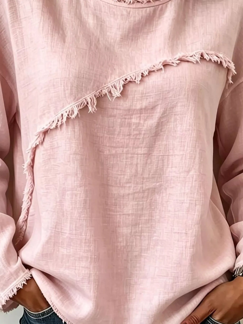 Frayed Hem Dropped Shoulder Blouse