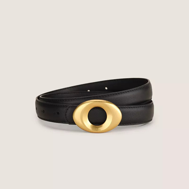 Oval Buckle Leather Belt