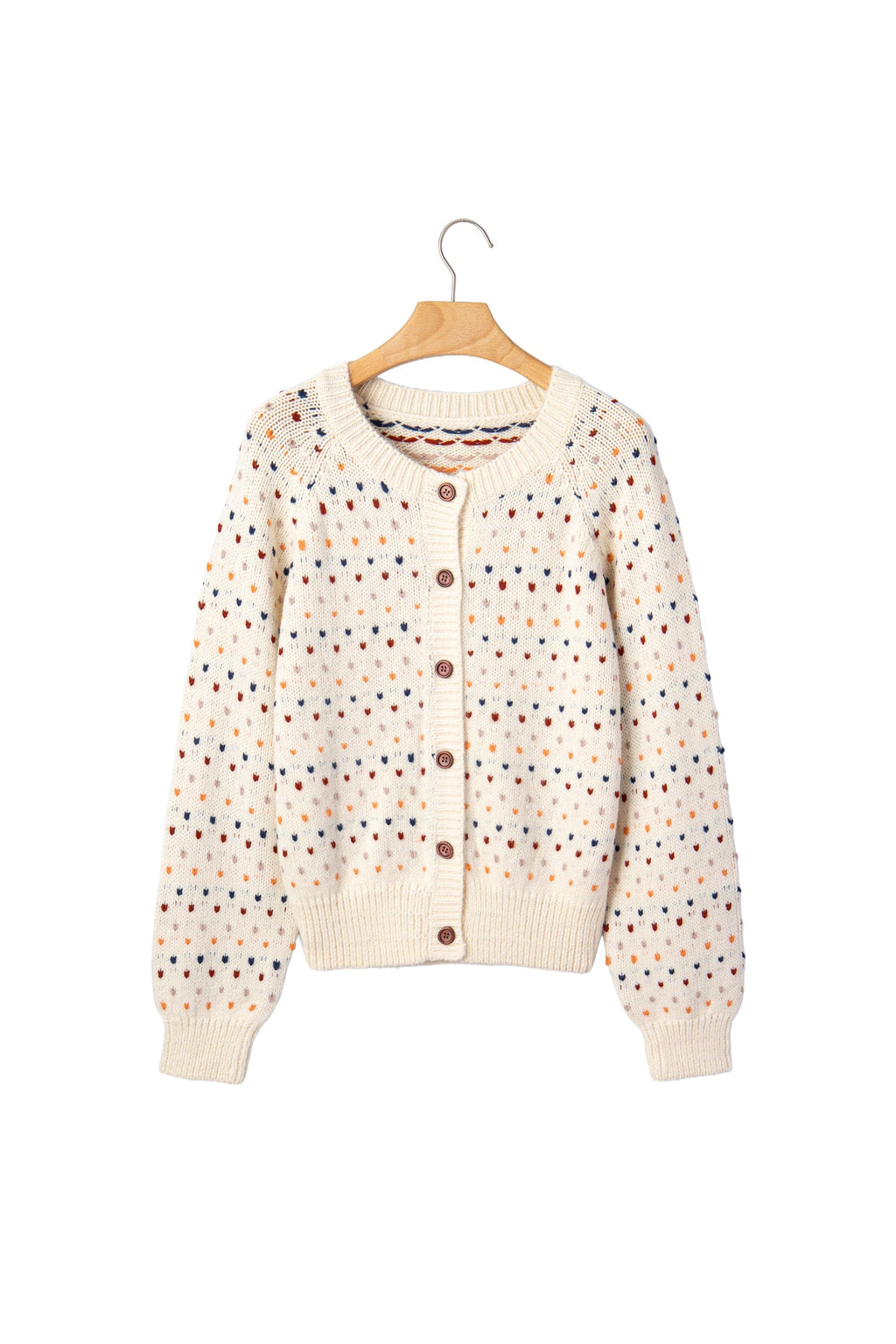 Beige Geometric Print Button Front Long Sleeve Regular Fit Cardigan