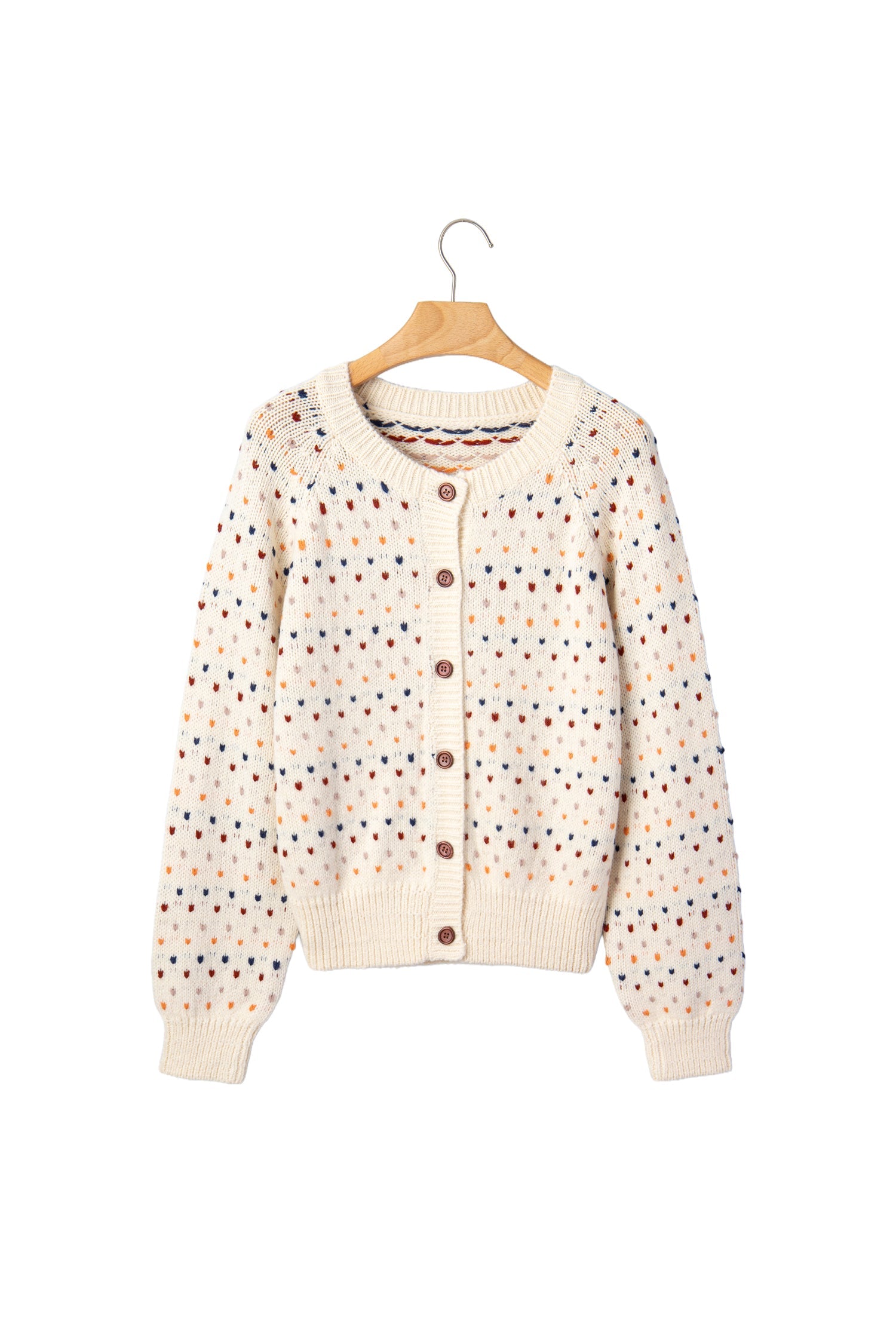 Beige Geometric Print Button Front Long Sleeve Regular Fit Cardigan