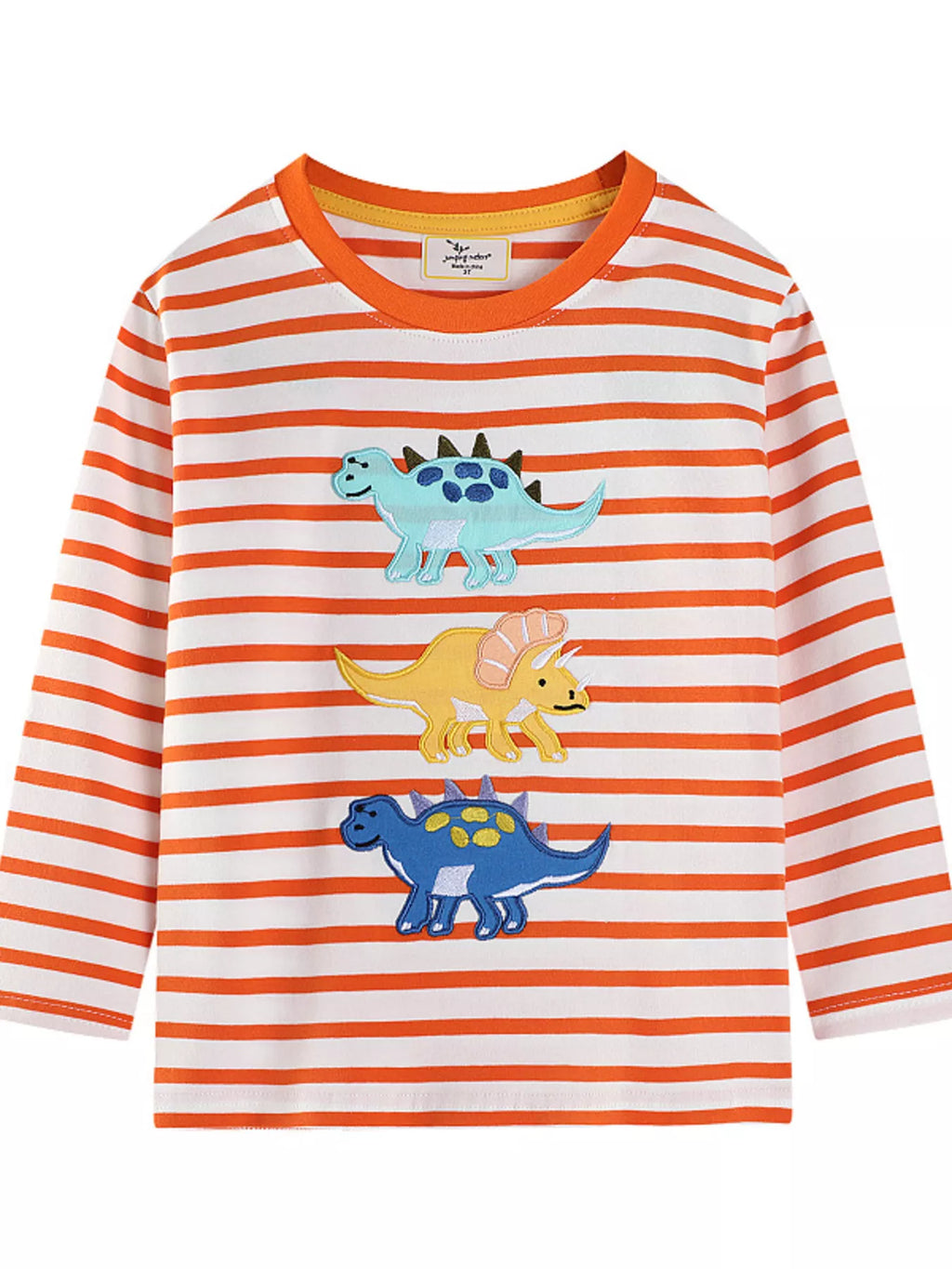 Children's Dinosaur Applique Striped Long Sleeve T-Shirt