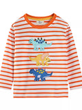 Children's Dinosaur Applique Striped Long Sleeve T-Shirt