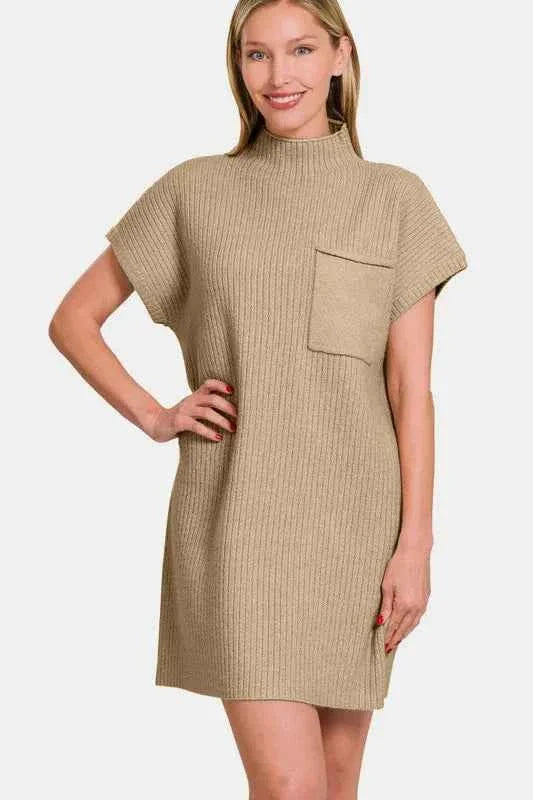 Short Sleeve Ribbed Sweater Mini Dress