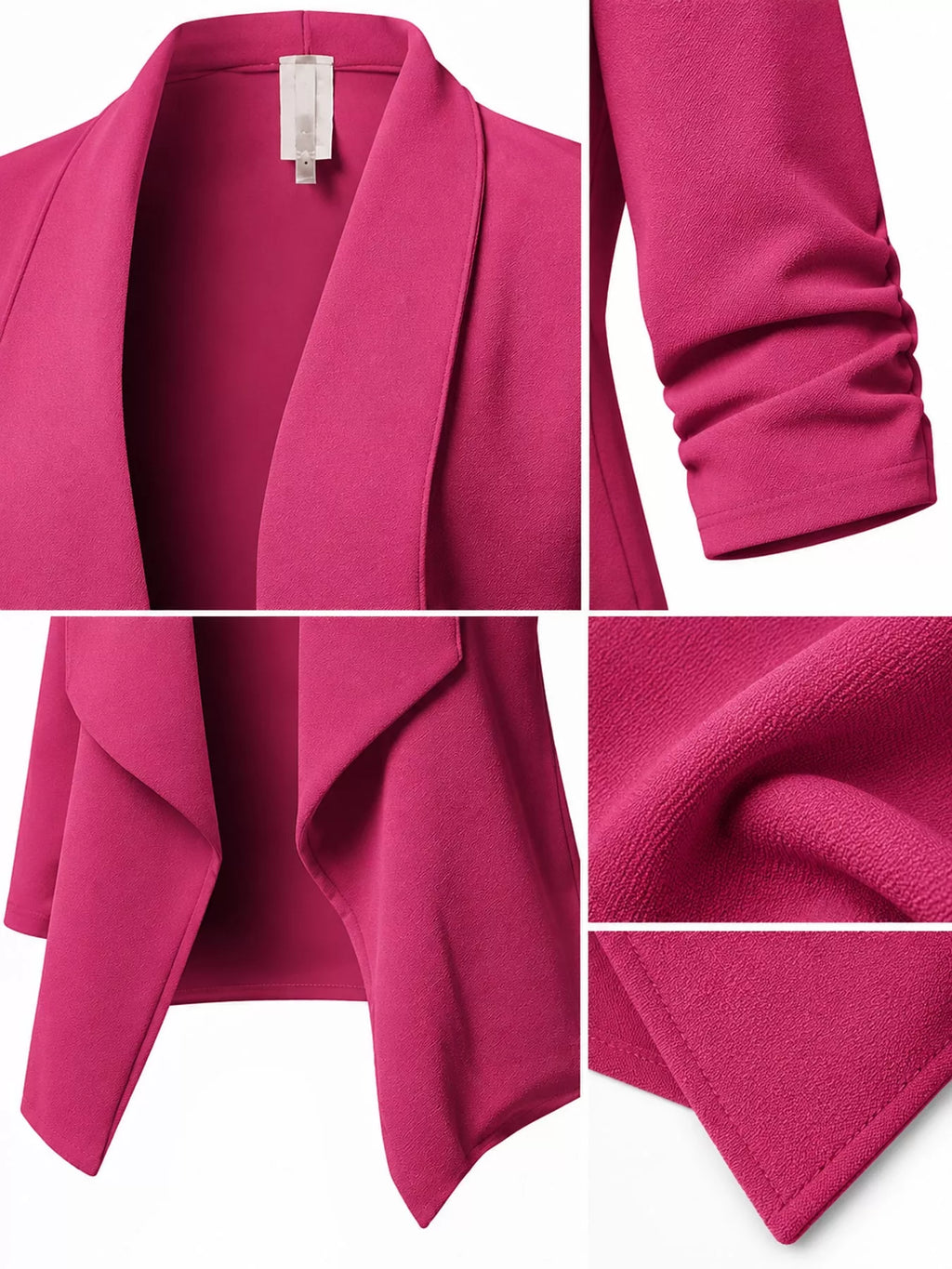 Full Size Open Front Drape Blazer with 3/4 Ruched Sleeves Plus Size