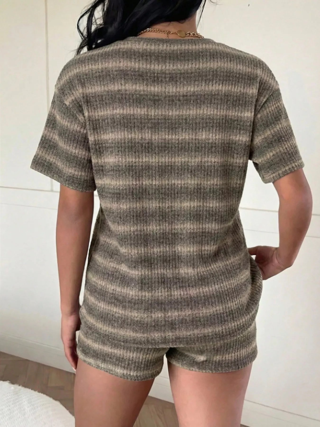 Striped Short Sleeve Top and Shorts Set