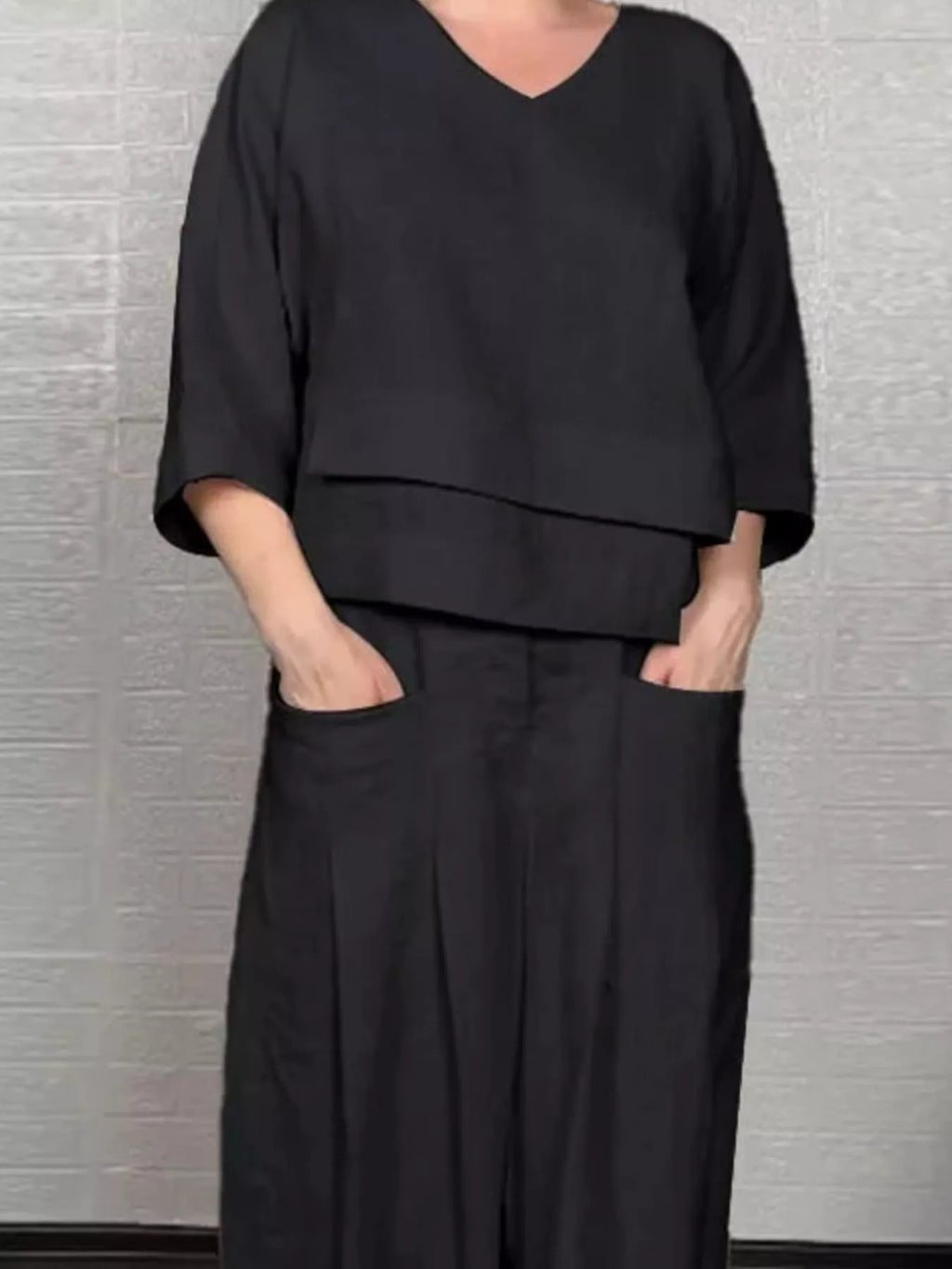 Full Size V-Neck Long Sleeve Top and Pants Set Plus Size