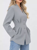 V-Neck Pleated Waist Slim-Fit Blazer