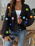 3D Floral Appliques Button Up Cardigan