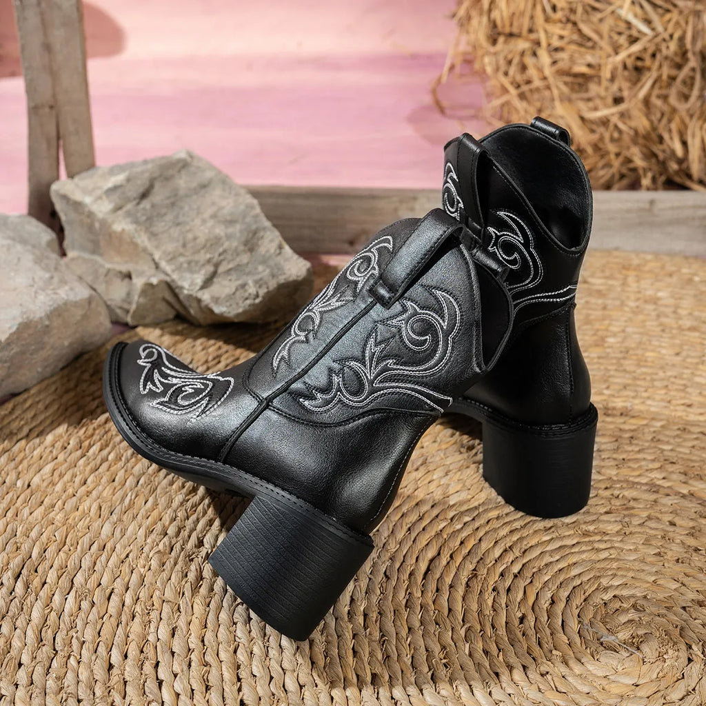 Point Toe Block Heels Boots