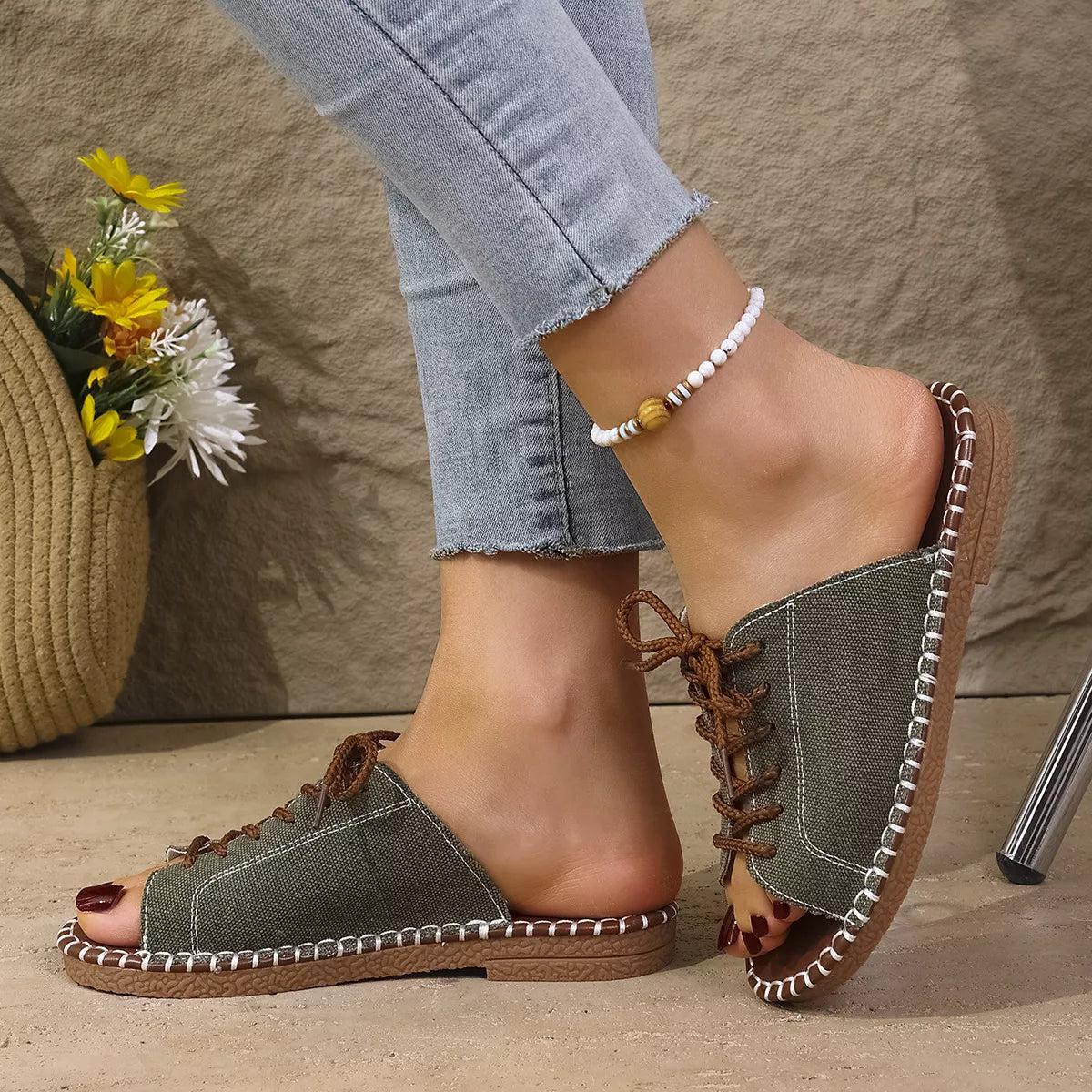 Open Toe Lace Up Sandals