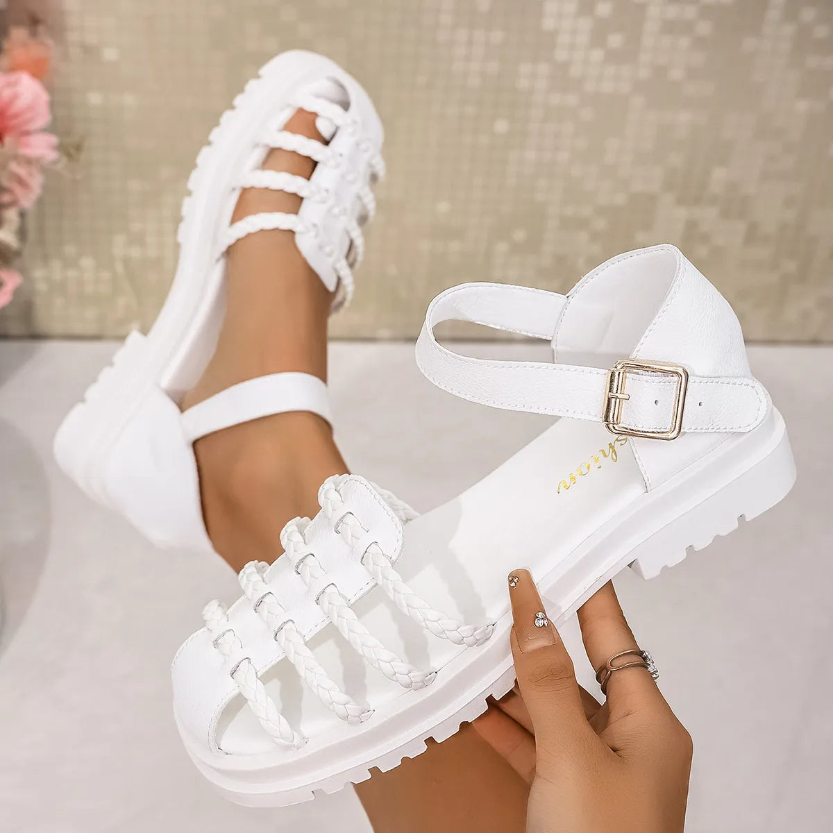 Braided Ankle Strap Sandals