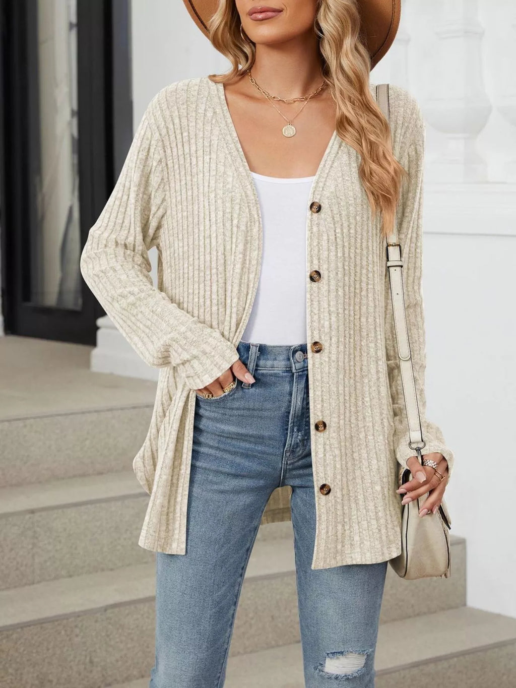 Ribbed Button-Up Cardigan