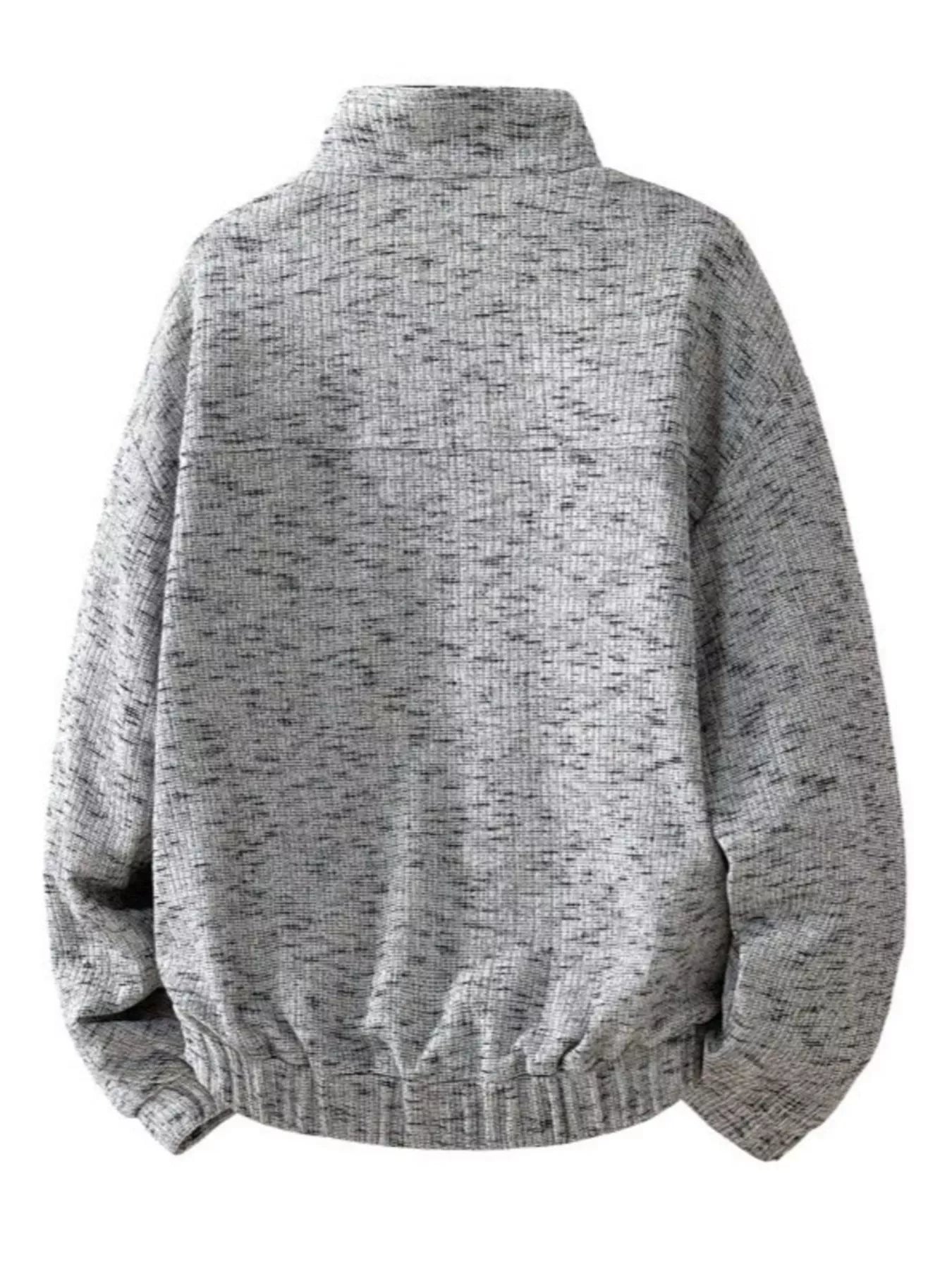 Men's Plus Size Stand Collar Textured Sweatshirt with Kangaroo Pocket