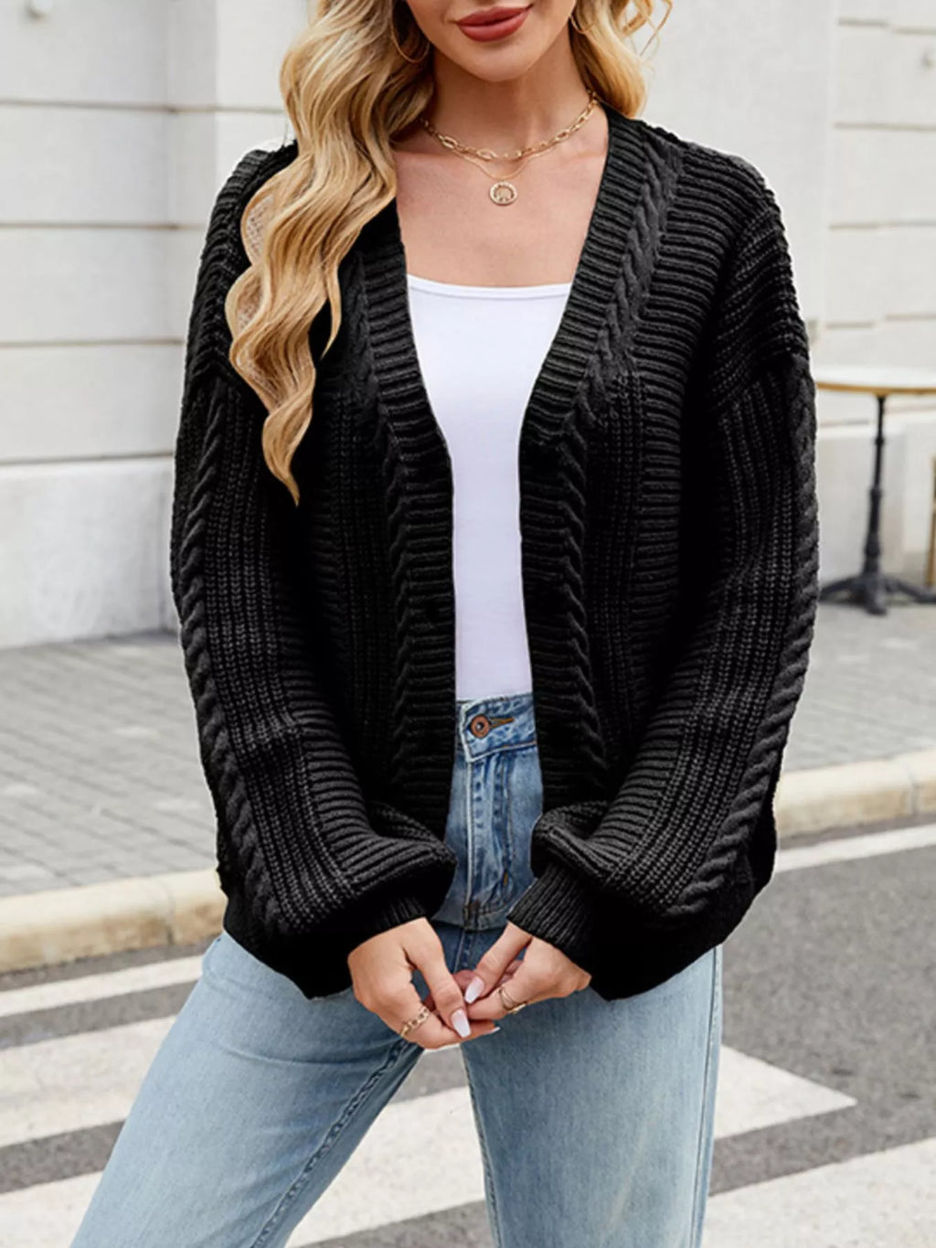 Cable Knit Button-Up Cardigan