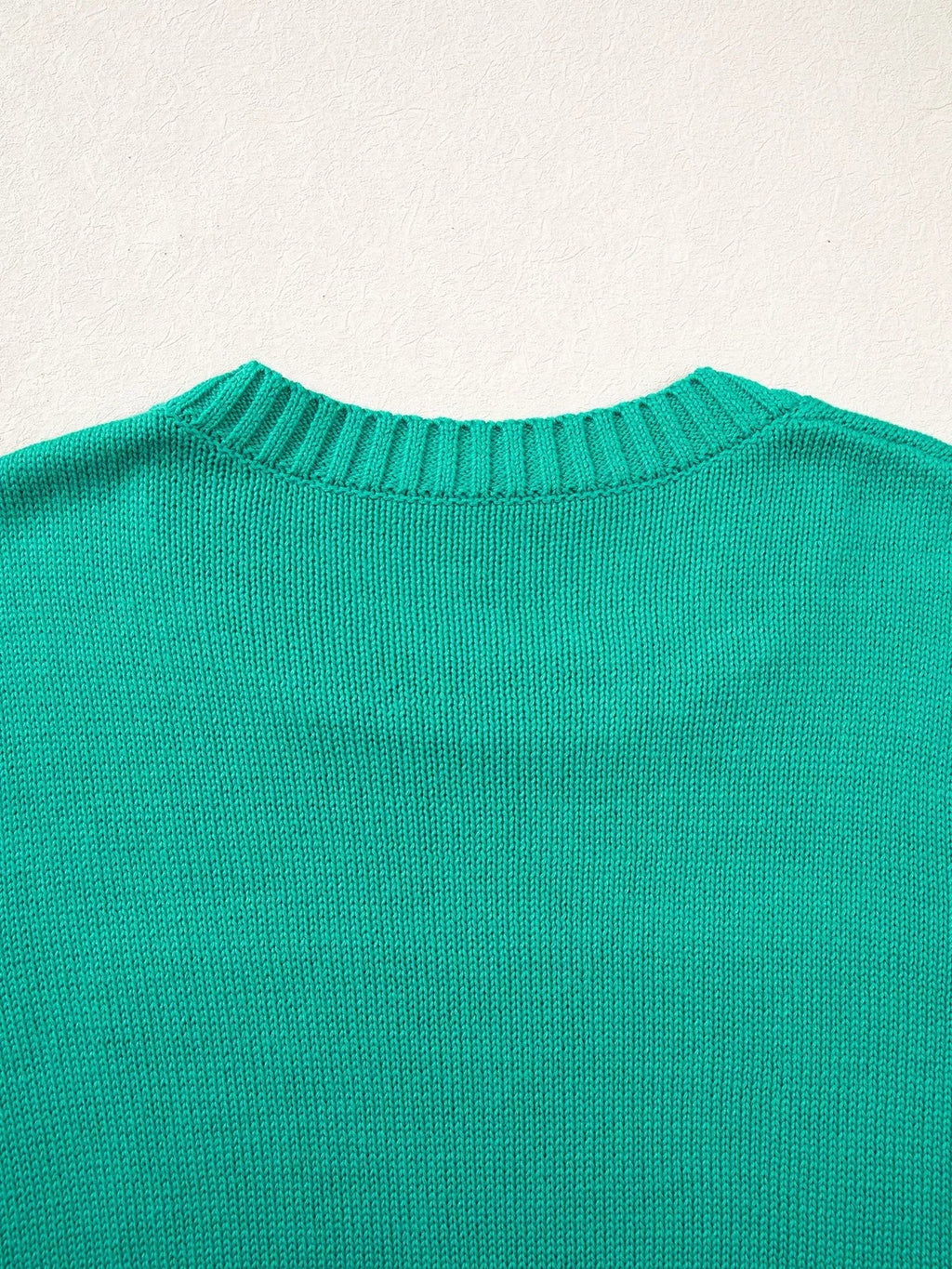 Merry Print Ribbed Trim Round Neck Loose Fit Sweater
