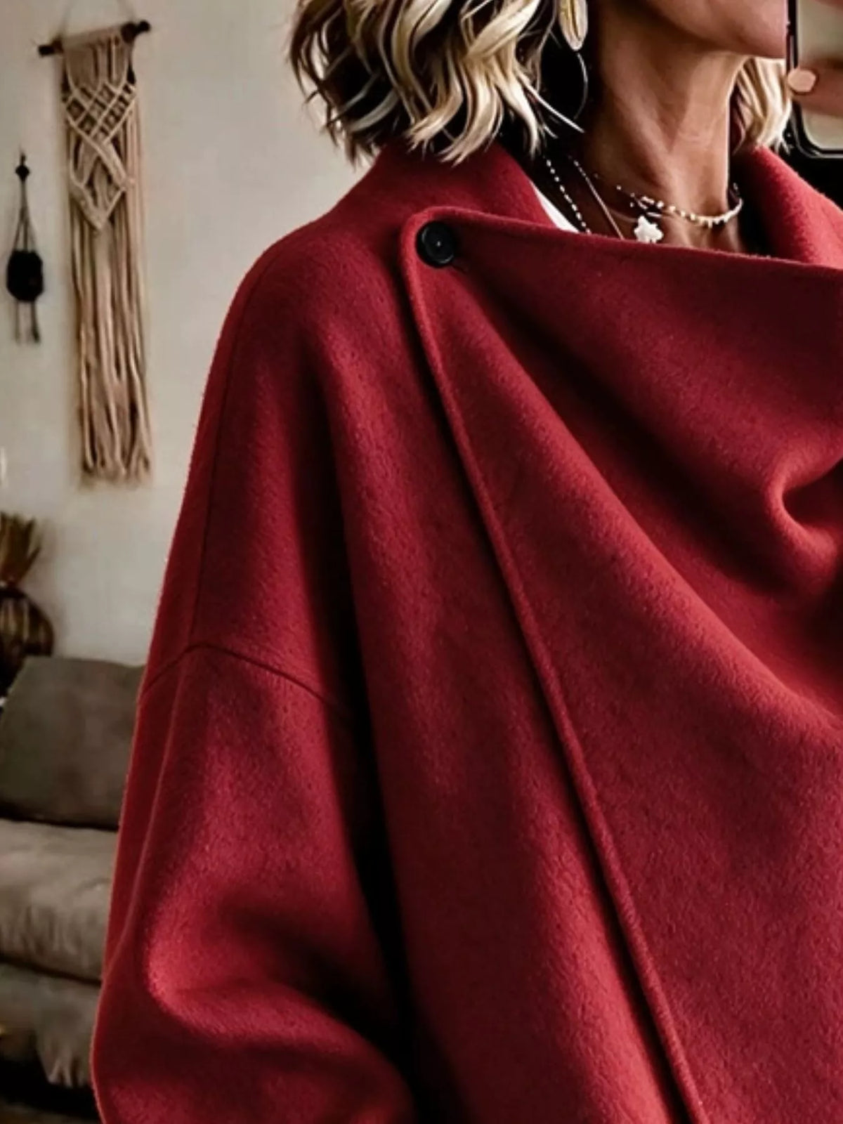 Full Size Asymmetric Button-Up Cape Outerwear Plus Size