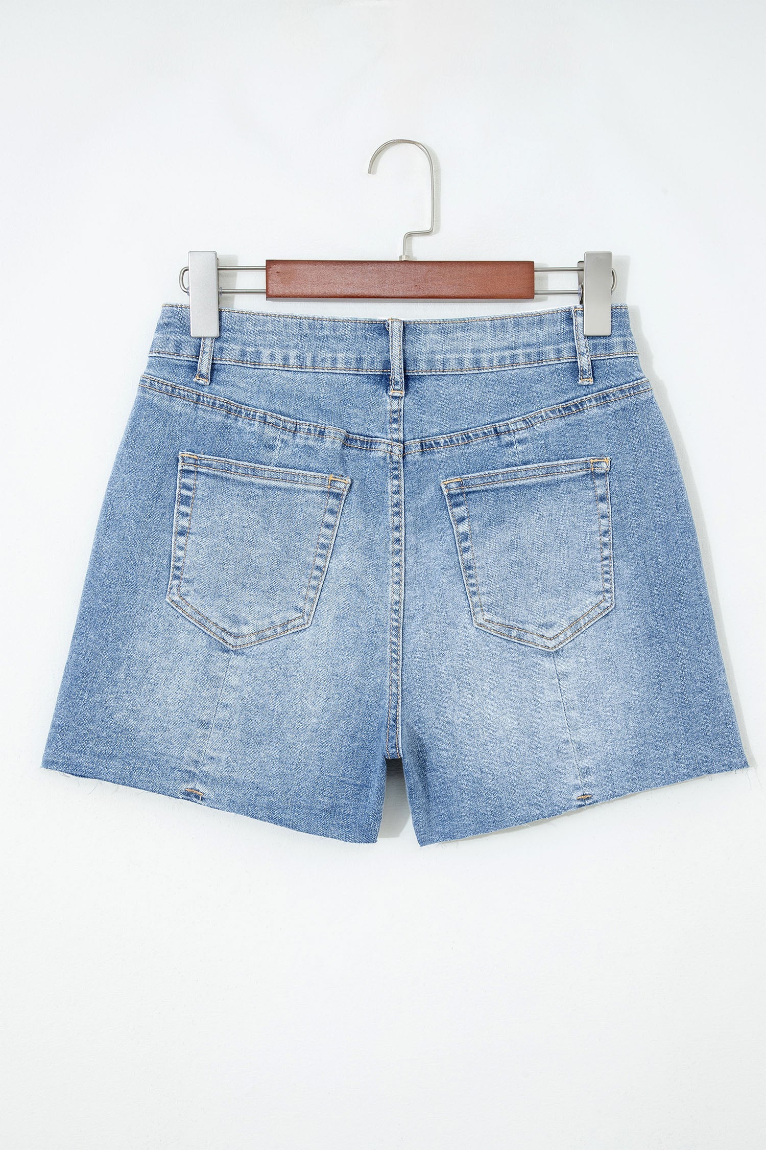 Beau Blue Acid Wash Raw Hem Denim Shorts