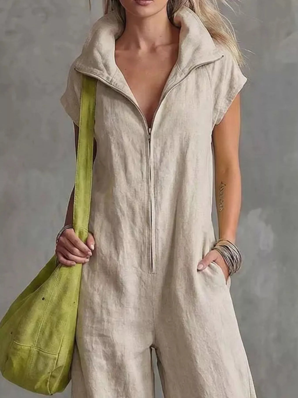 Full Size Zip Front Sleeveless Jumpsuit Plus Size