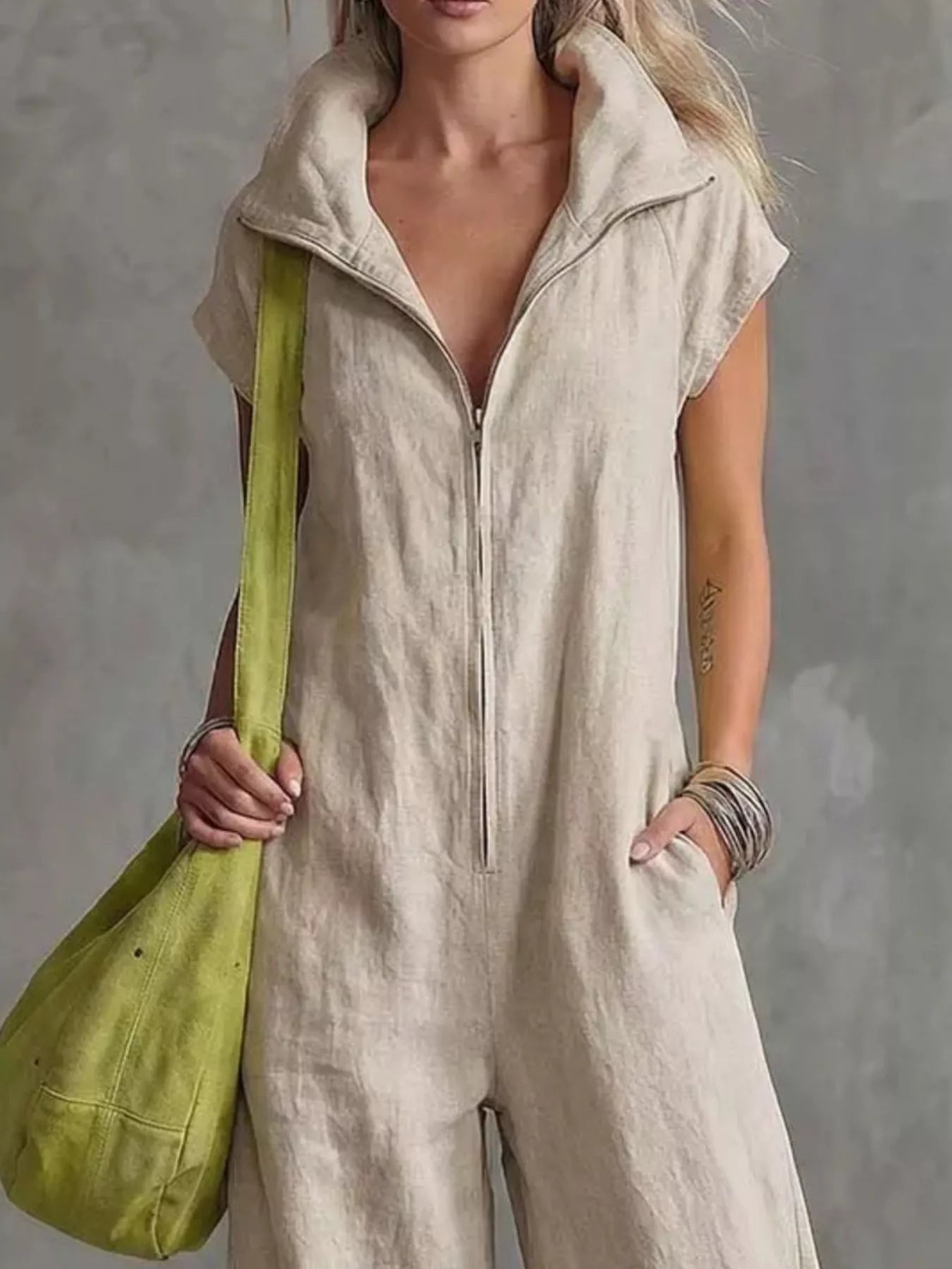 Full Size Zip Front Sleeveless Jumpsuit Plus Size