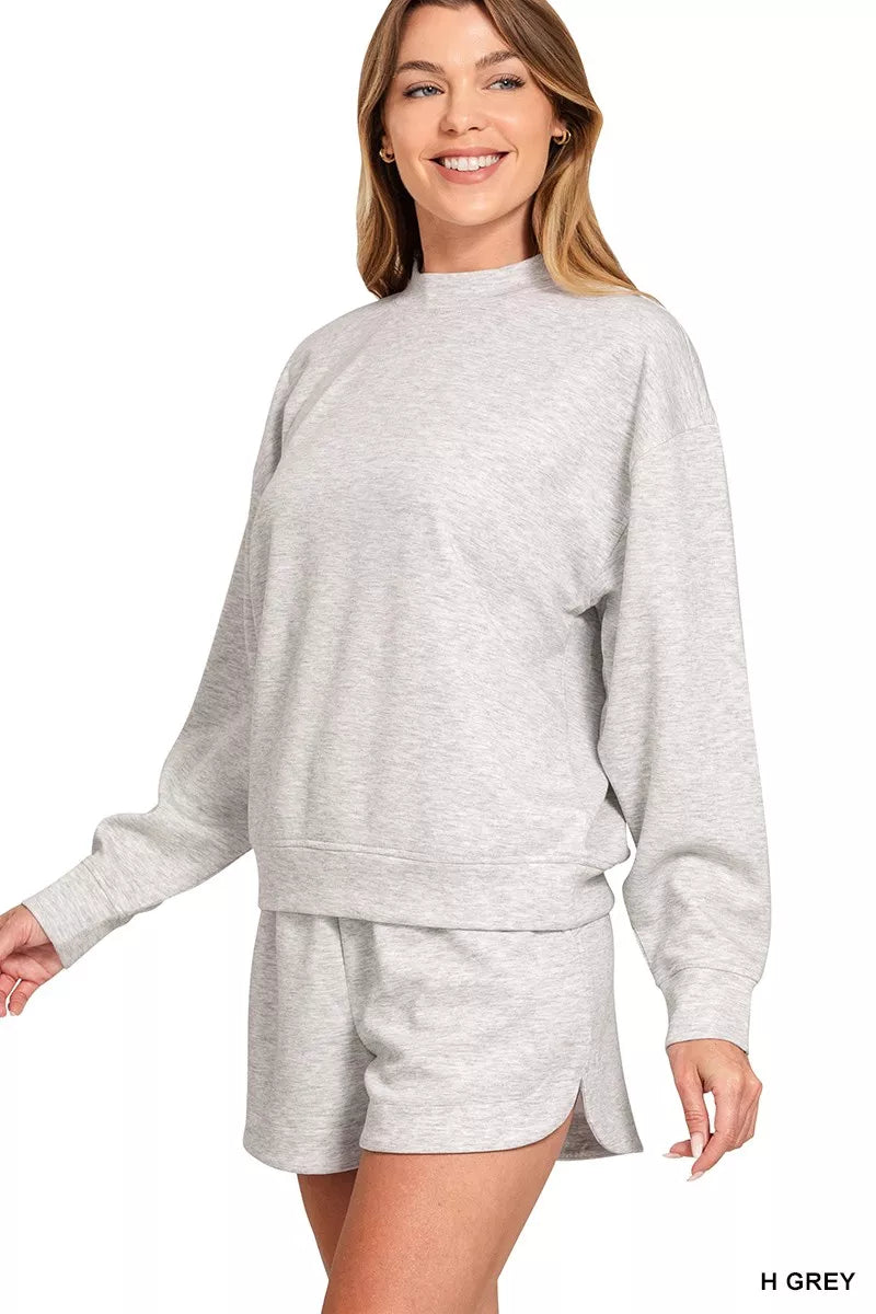 Heather Grey Scuba Long Sleeve Sweatshirt and Shorts Set