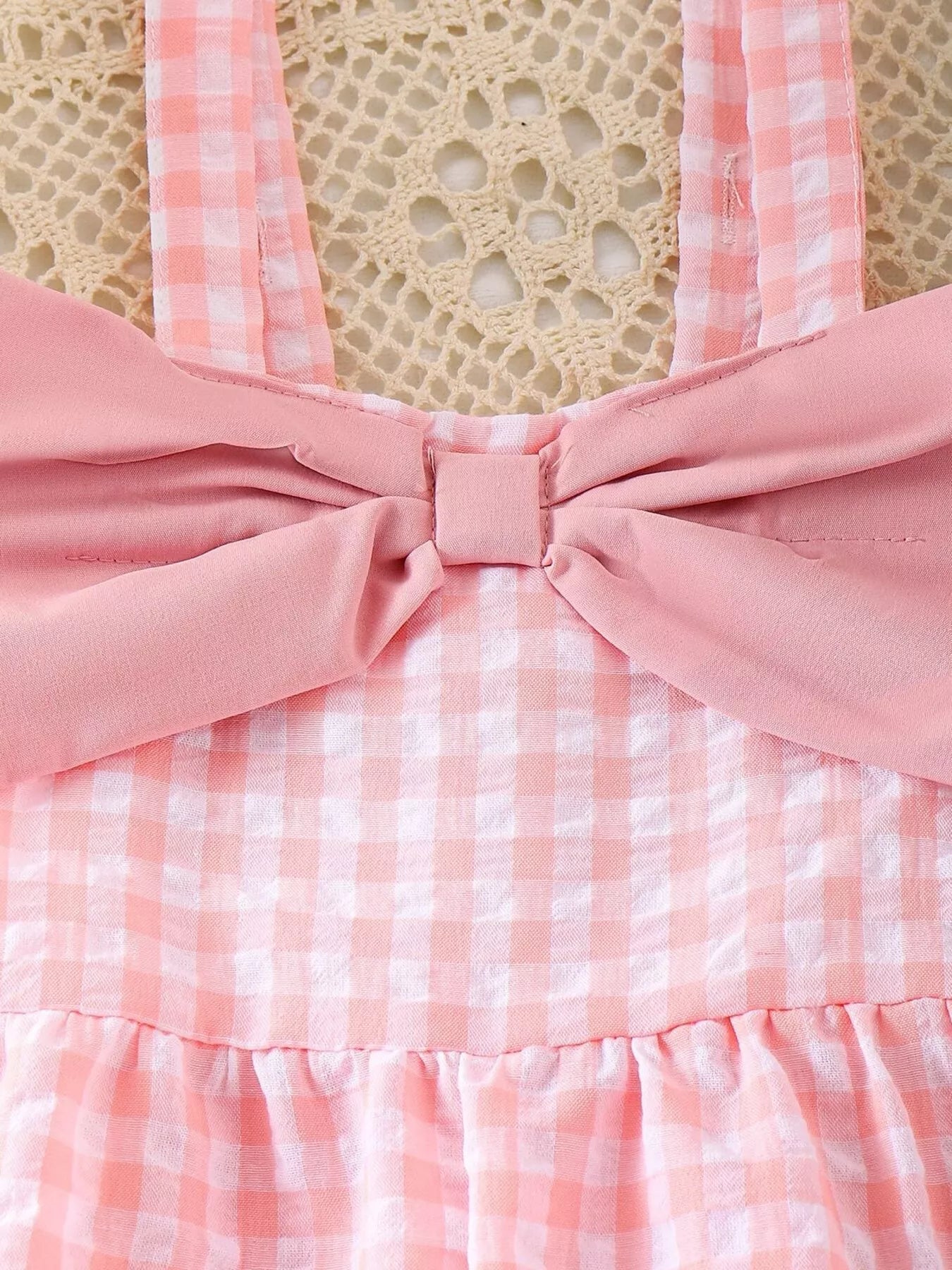 Children's Bow Plaid Wide Strap Jumpsuit