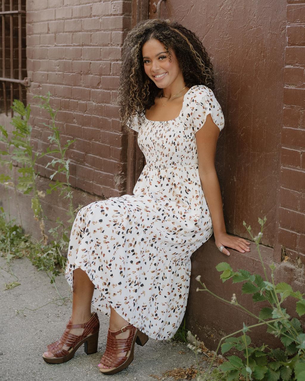 Estelle Smocked Square Neck Ruffle Short Sleeve Dress