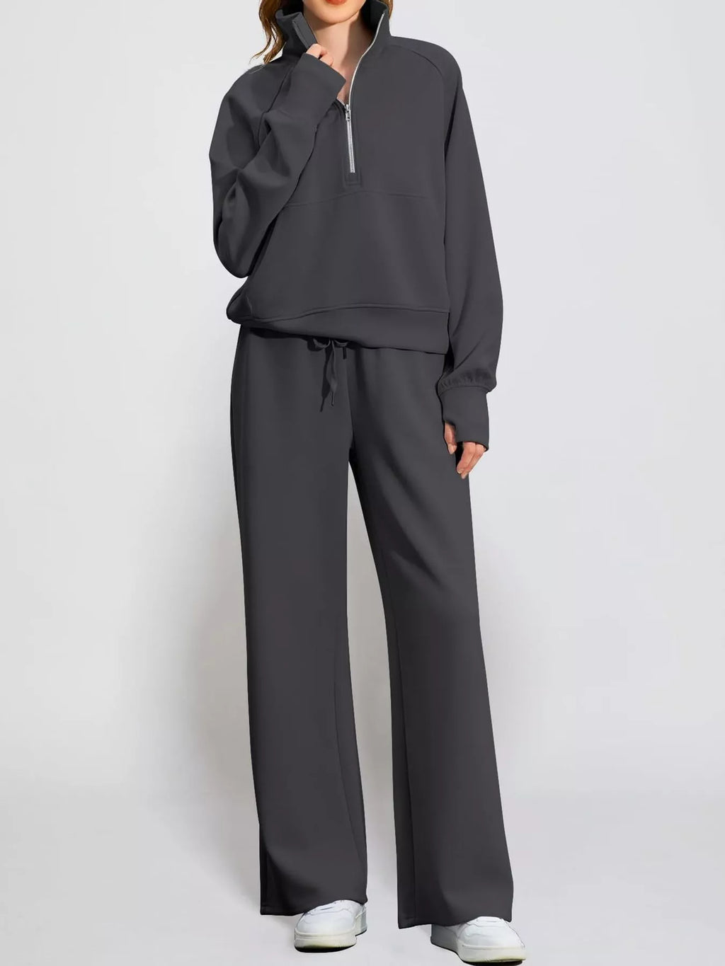Half-Zip Sweatshirt and Wide-Leg Pants Set