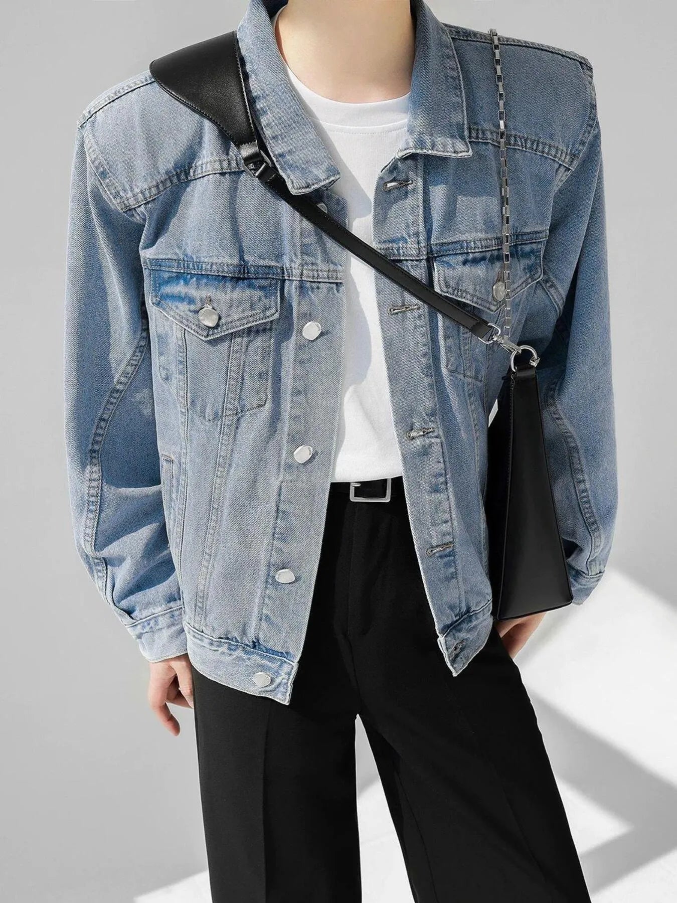 Men's Plus Size Button Up Long Sleeve Denim Jacket