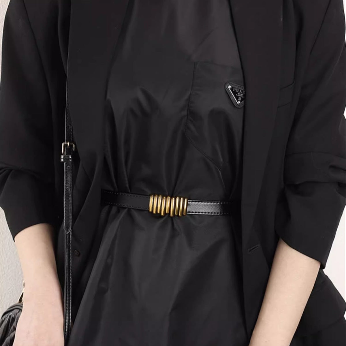 Skinny Leather Belt with Gold Buckle