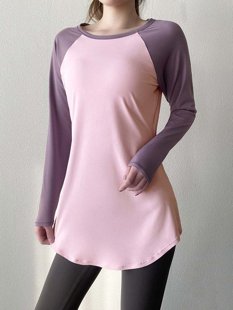 Pilates Yoga Top Mid-Length Hip-Covering Style - Women's Athletic Workout Shirt for Fitness Exercise