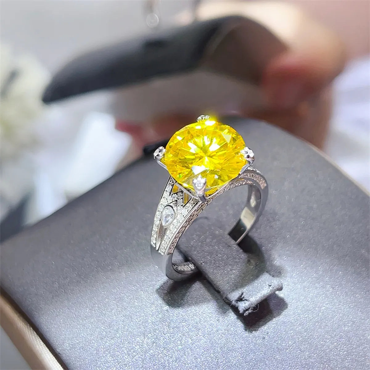 5 Carat Yellow Moissanite Cocktail Ring in 925 Sterling Silver