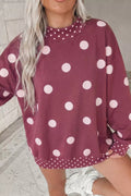 Polka Dot Print Contrast Detail Oversized Tunic Sweatshirt